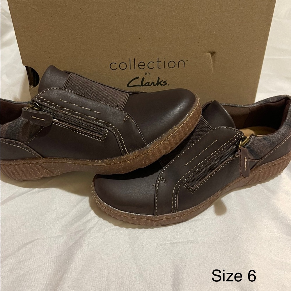 New Women’s Clarks Collection Leather Slip-Ons